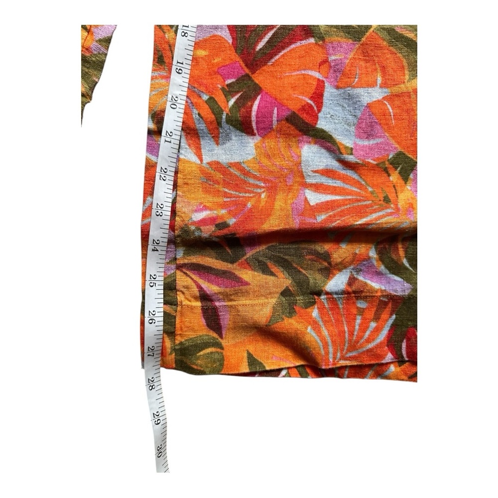 C&C California 100% Linen Orange and Pink Tropical Floral Wide Leg Pant - Picture 7 of 8